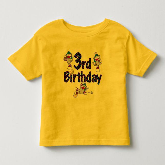 3rd Sock monkeybaseballfödelsedag T-shirt (Framsida)