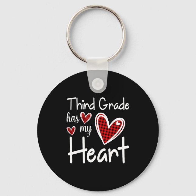 3rd Third Grade Has My Heart Buffalo Print Teacher Nyckelring (Framsida)