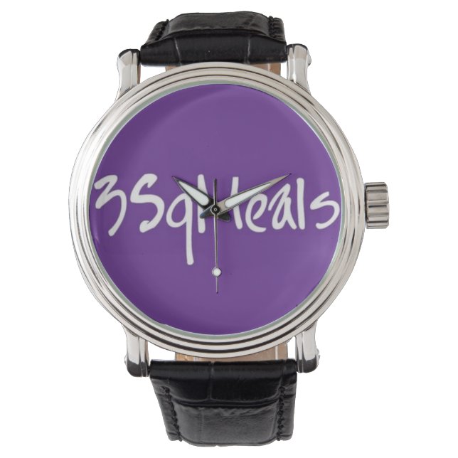 3SqMeals Anpassningsbar Black Vintage Leather Armbandsur (Framsida)