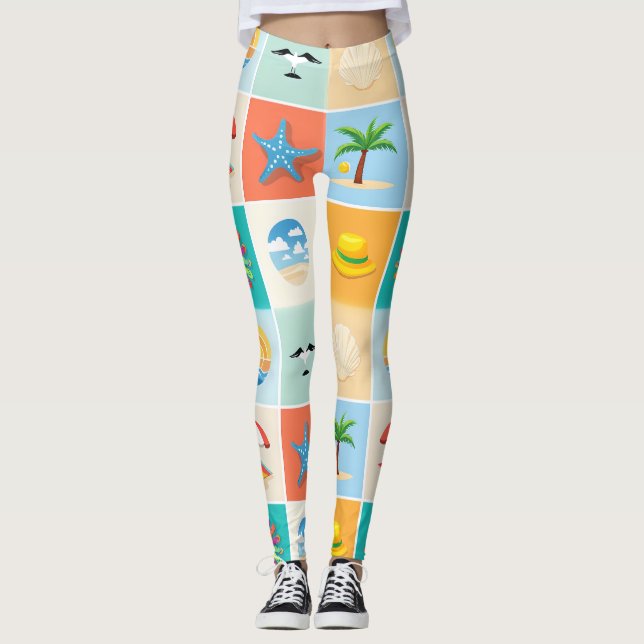 3x3 Beach Pattern Design Leggings (Framsida)