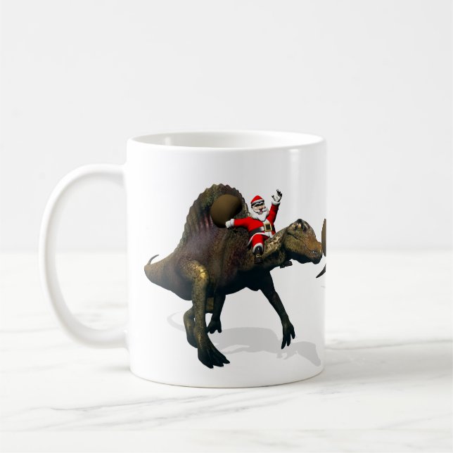 3x Jultomten Riding on Dinosaurs Kaffemugg (Vänster)