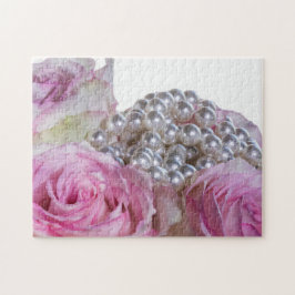 4008-White & Rosa ros med Pearls & Dew Puzzle Pussel