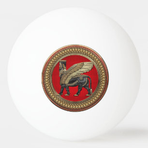 [400] Assyrian Winged Bull: Guld och Black Lamassu Pingisboll