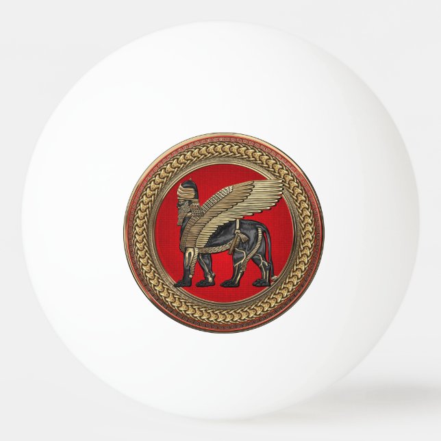 [400] Assyriansk vind Lejon: Guld & Black Lamassu Pingisboll (Framsidan)