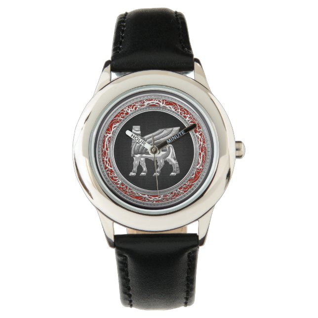 [400] Babyloniska Winged Bull [Silver] [3D] Armbandsur (Framsida)