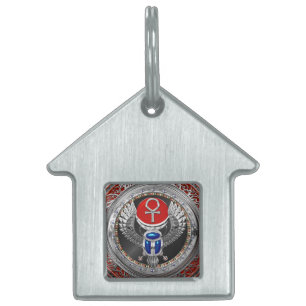 [400] Egyptiska Winged Scarab och Ankh Helig Silve ID-bricka Husdjur