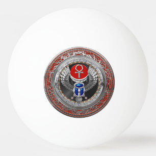 [400] Egyptiska Winged Scarab och Ankh Helig Silve Pingisboll