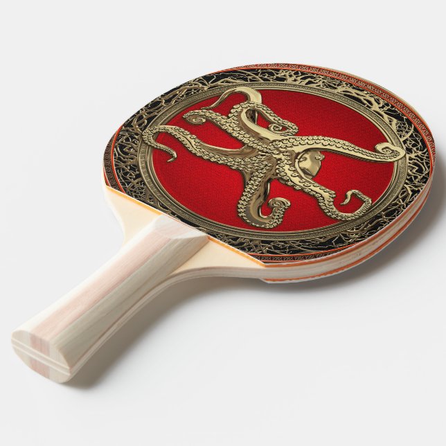 [400] Helig Guld Octopus i defensiv post Pingisracket (Ryggvinkel)