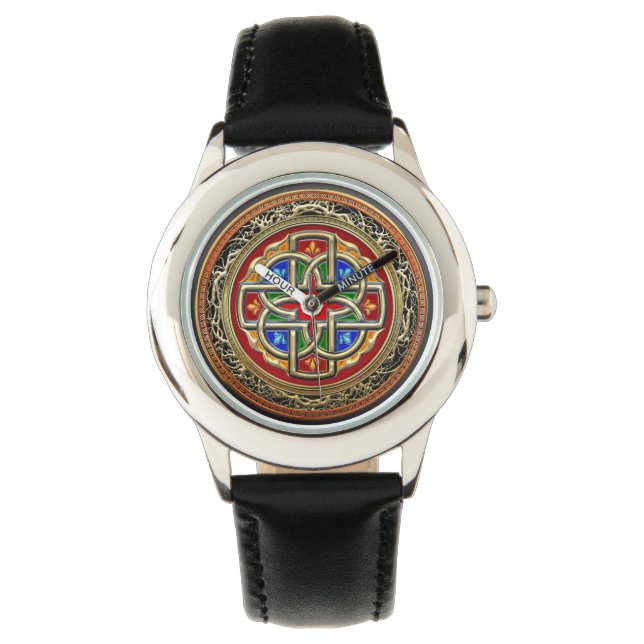 [400] Keltiska Kor [Guld+Enamel] Armbandsur (Framsida)