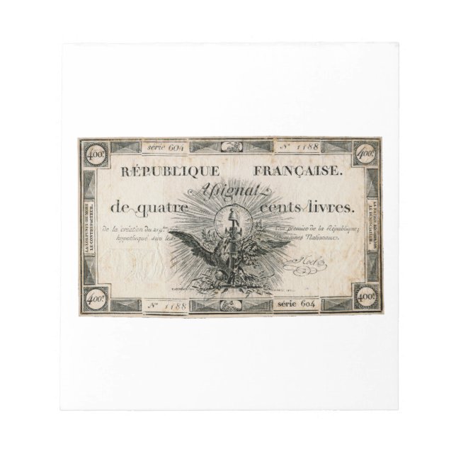 400 Livres Fransk Revolution Assignat Bank Note Anteckningsblock (Framsida)