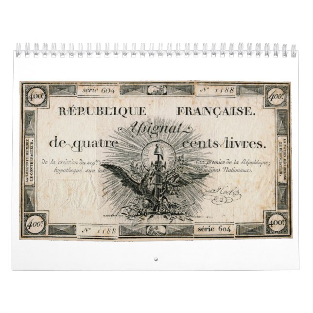 400 Livres Fransk Revolution Assignat Bank Note Kalender (Omslag)