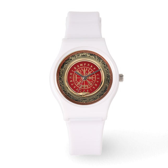 [400] Vegvisir - Viking Guld Magic Runic Compass Armbandsur (Framsida)