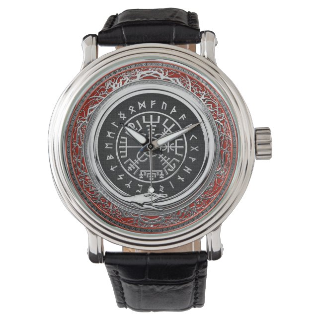 [400] Vegvisir - Viking Silver Magic Runic Compass Armbandsur (Framsida)