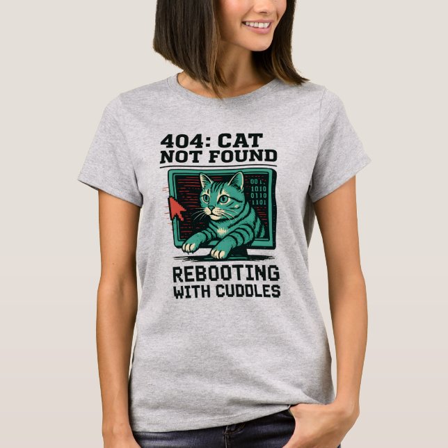 404 Fel Katt Ej Funnen Omstart Kudd Tech Katt T Shirt (Framsida)