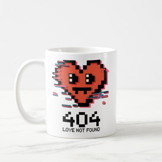 404 Kärlek hittades inte - Glitched Pixel Heart Kaffemugg (Vänster)