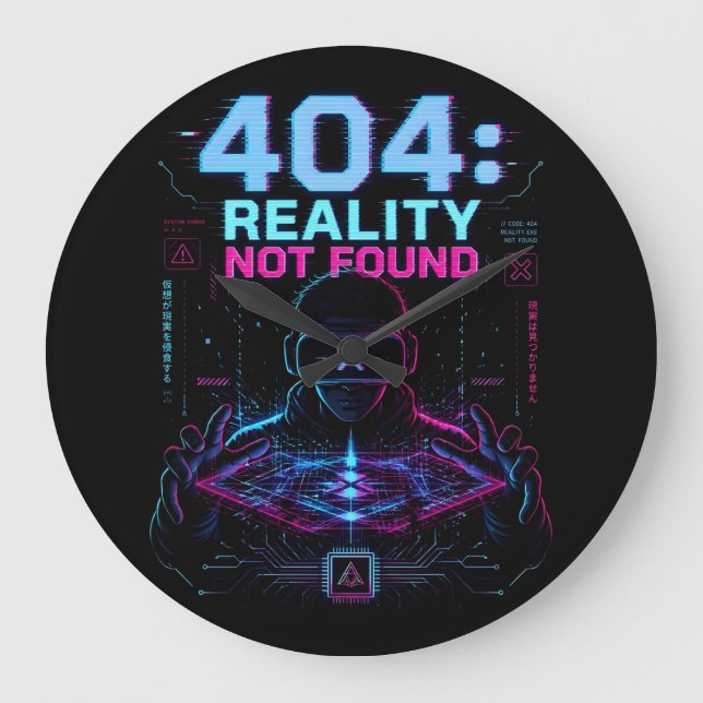 404 Reality Not Found Cyberpunk VR Wall Clock Stor Klocka (Framsida)