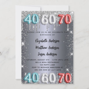 40 60 70-årsdagen silver glitter bjuder in inbjudningar