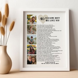 40 anledningar till att vi Kärlek dig 40:e födelse Poster