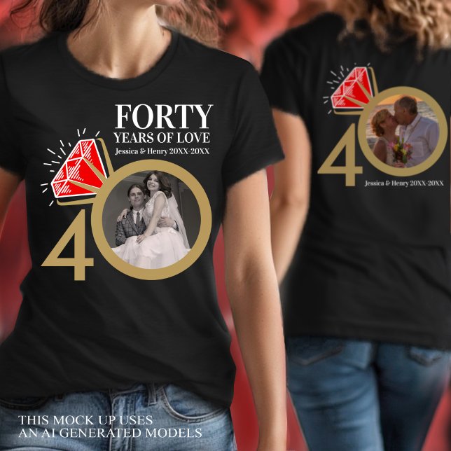 40 år anpassad årsdag rubin bröllopsring t shirt (Skapare uppladdad)