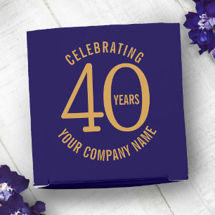 40 år blå guld affär jubileum logotyp presentaskar