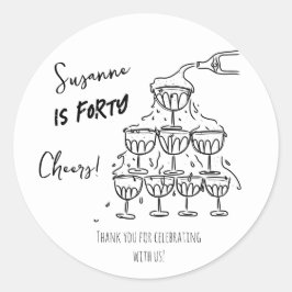 40 år funkyn för födelsedagschampagne torn runt klistermärke