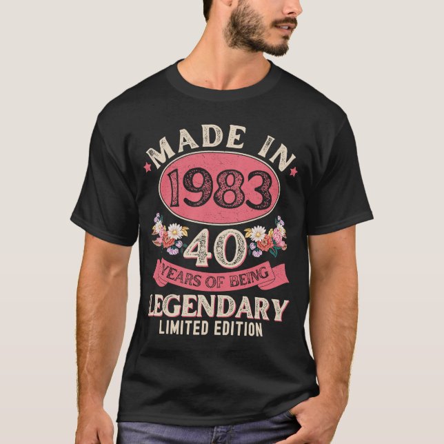 40 år gammal 1983 Blommigt 40:e födelsedagstwom T Shirt (Framsida)