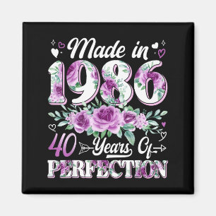 40 år gammal Tillverkad 1986 Blommig 40-årsdag Magnet