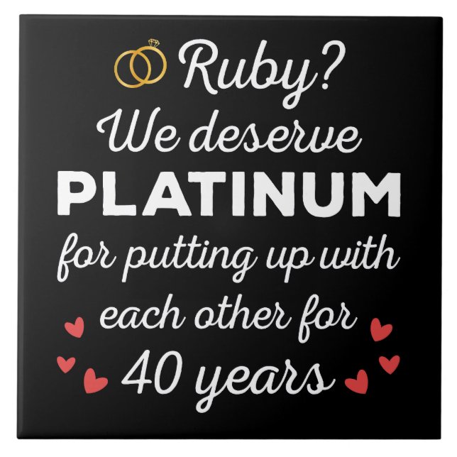 40-års bröllopsdag I - Ruby Roligt par Kakelplatta (Framsidan)