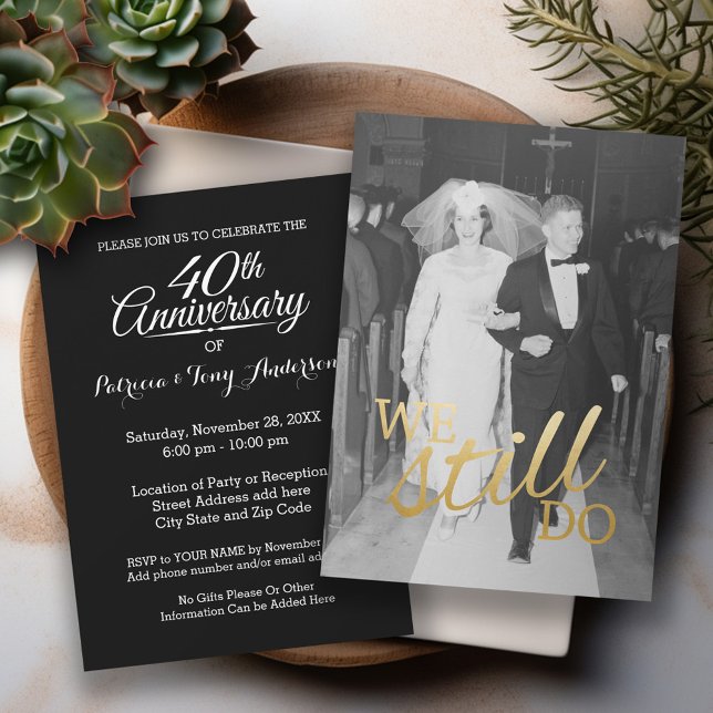 40-års bröllopsdag med foto - Vi gör det fortfaran Inbjudningar (Wedding Anniversary Invitation - Modern Design with Photo)