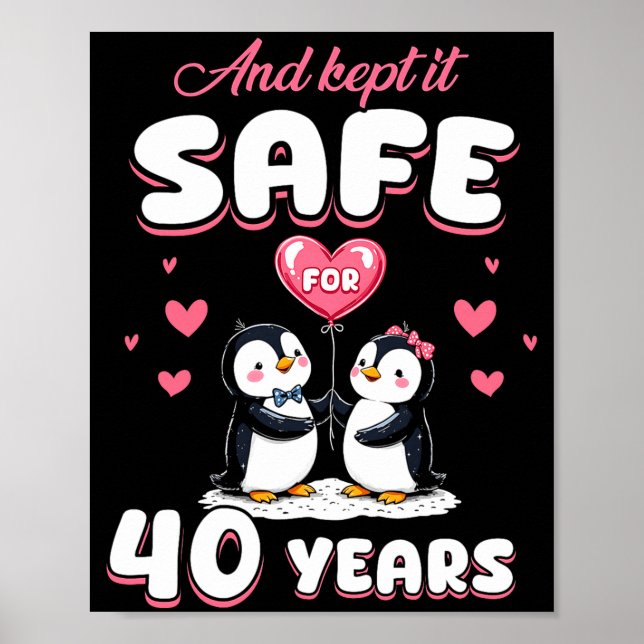 40 Års Bröllopsdag Pingvinpar Matchar Poster (Framsidan)