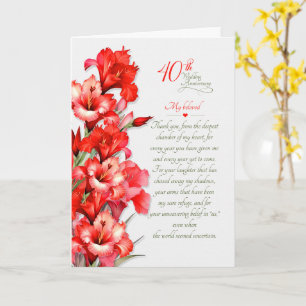 40-års bröllopsdag Romantiska röda gladiolus Kort