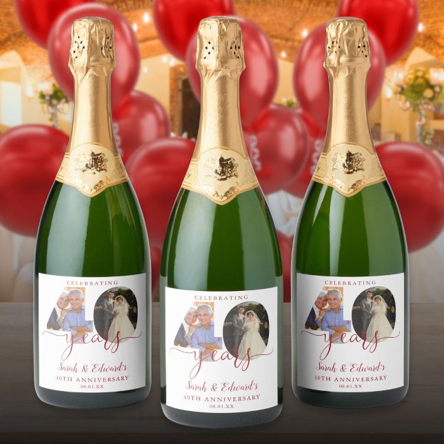 40-års bröllopsdag Ruby 2 Foto (40th Wedding Anniversary Ruby 2 Photo Sparkling Wine Label)