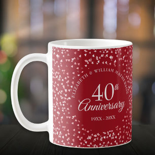 40-års bröllopsdag Ruby Hearts Kaffemugg