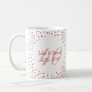 40-års bröllopsdag Ruby Hearts Konfetti Kaffemugg