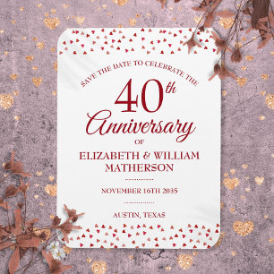 40-års bröllopsdag Ruby Hearts Save the Date Magnet