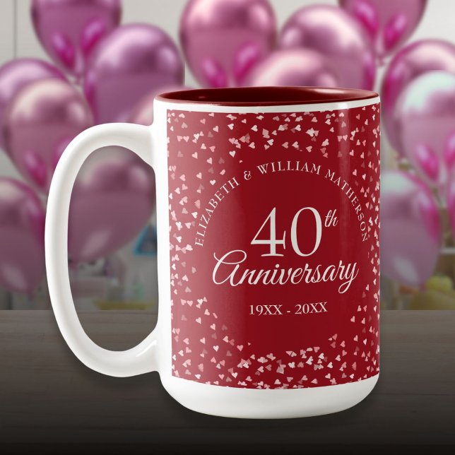 40-års bröllopsdag Ruby Hjärtan Två-Tonad Mugg (40th Wedding Anniversary Ruby Hearts Two-Tone Coffee Mug)
