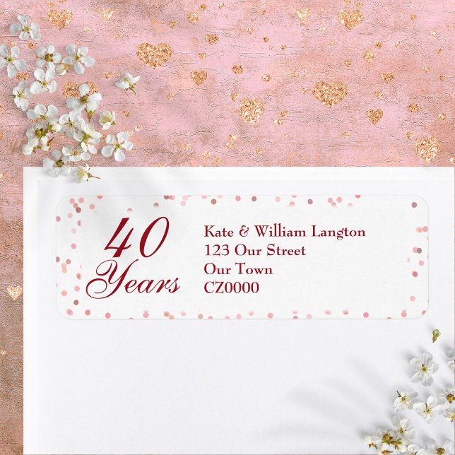 40-års bröllopsdag Ruby Konfetti Returadress Etikett (40th Wedding Anniversary Ruby Confetti Label)