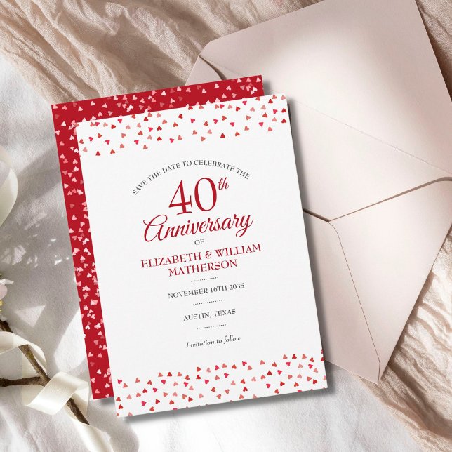 40-års bröllopsdag Ruby Love Hearts Spara Datumet (Skapare uppladdad)