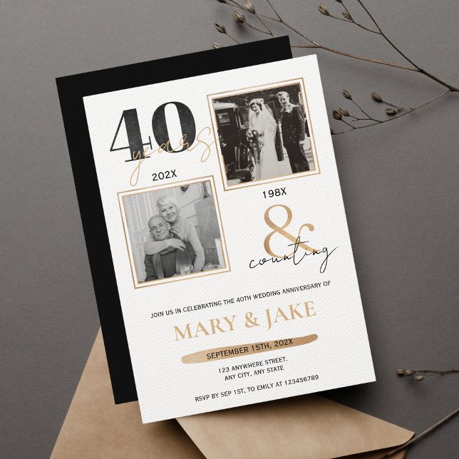 40-års bröllopsjubileum då och nu 40 år inbjudningar (Skapare uppladdad)