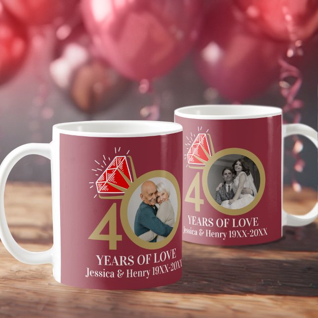 40-års bröllopsjubileum foto nu och då kaffemugg (Skapare uppladdad)