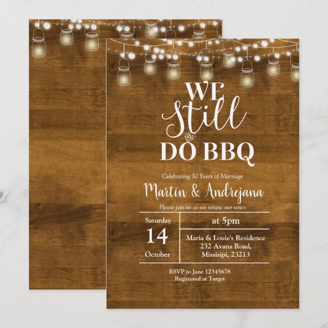 40-års bröllopsjubileum Vi gör fortfarande BBQ-inb Inbjudningar (Fram/baksida)