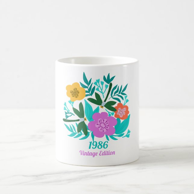 40-års födelsedag färgrik modern blommig elegant kaffemugg (Center)