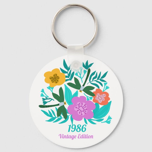 40-års födelsedag färgrik modern blomster elegant  nyckelring (Framsida)