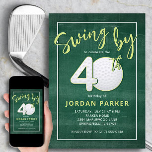 40-års födelsedag Golf tema sving av Stylish Green Inbjudningar