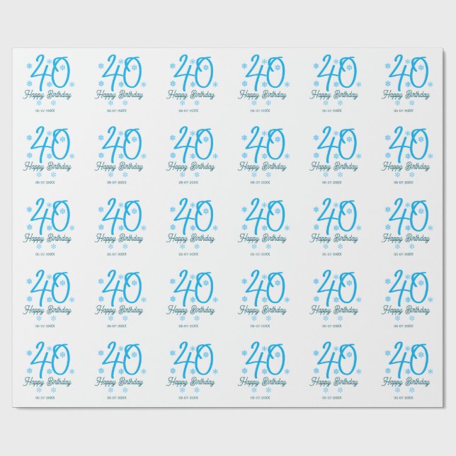 40-års födelsedag lägga till namn datum år blå mal presentpapper (Platt)