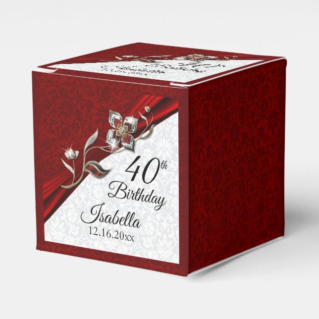 40-års födelsedag med rubinblommor presentaskar (Framsidan Sidan)