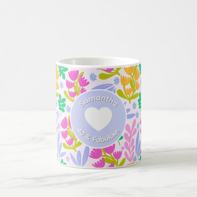 40-års födelsedag namn akvarell vilda blommor blom kaffemugg (Center)