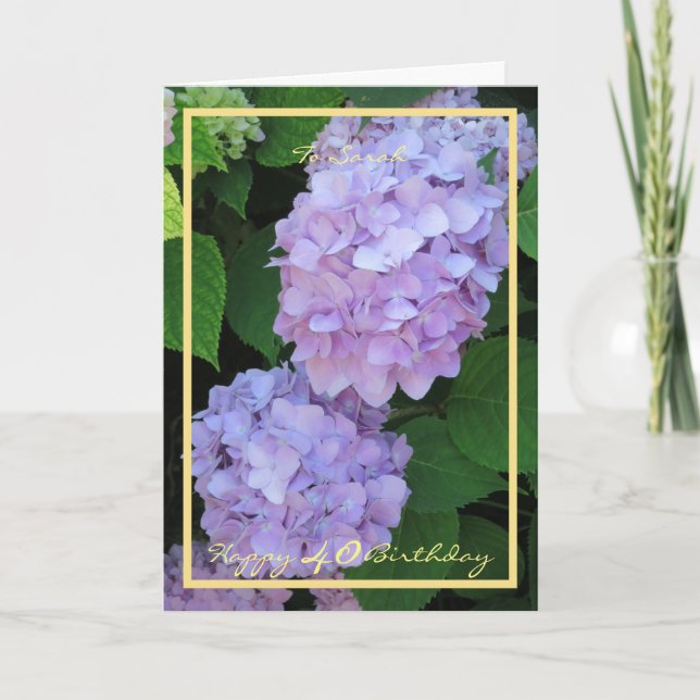 40-års födelsedag Sarah Hydrangeas Elegant guld ra Kort (Framsida)