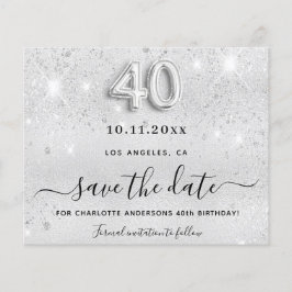 40-års födelsedag silver glitter save the date flygblad