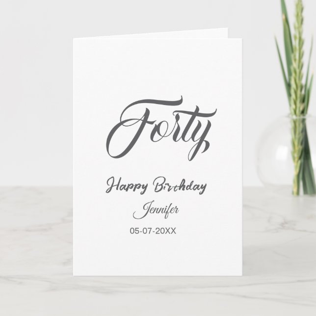 40-års födelsedags gratulationer namn datum år grå helgkort (Framsida)